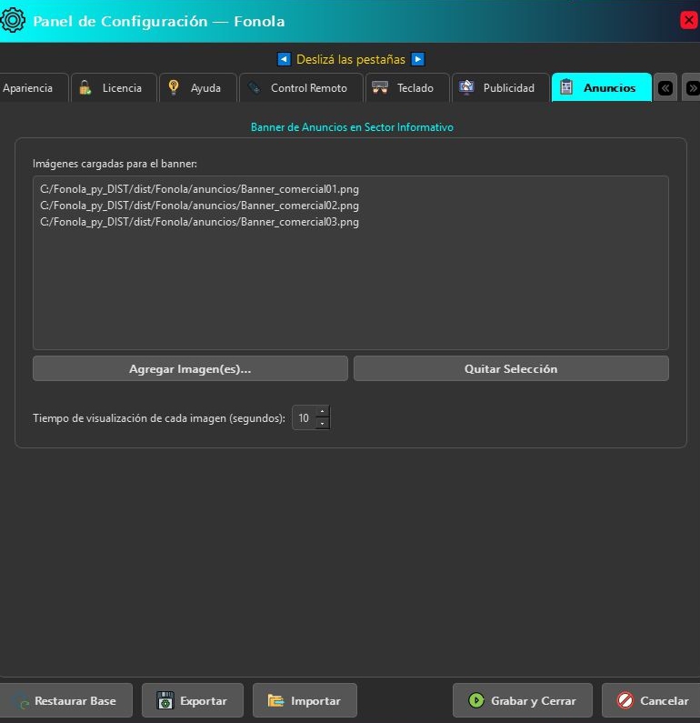 Panel de anuncios de Fonola